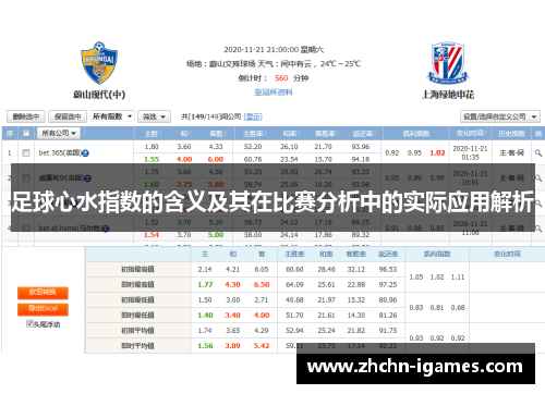 足球心水指数的含义及其在比赛分析中的实际应用解析